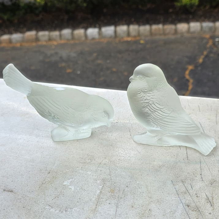 Clear Art Glass Bird Figurine Frosted Finish Decorative Solid