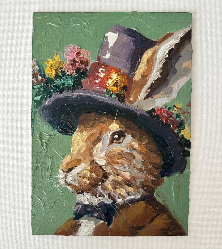 Original Rabbit Portrait Oil Painting  Animal Art Canvas Modern
