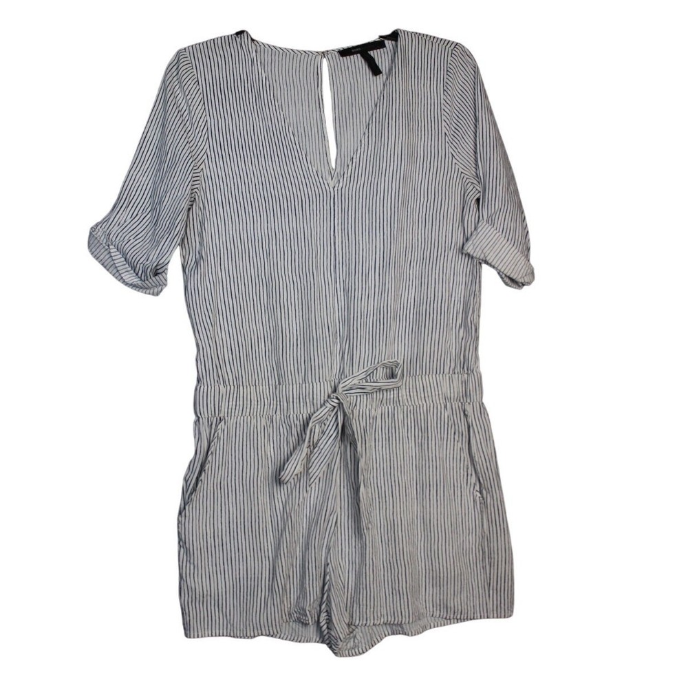 BCBG MaxAzaria Romper Shorts Jumpsuit Navy Blue White Stripe Womens Small
