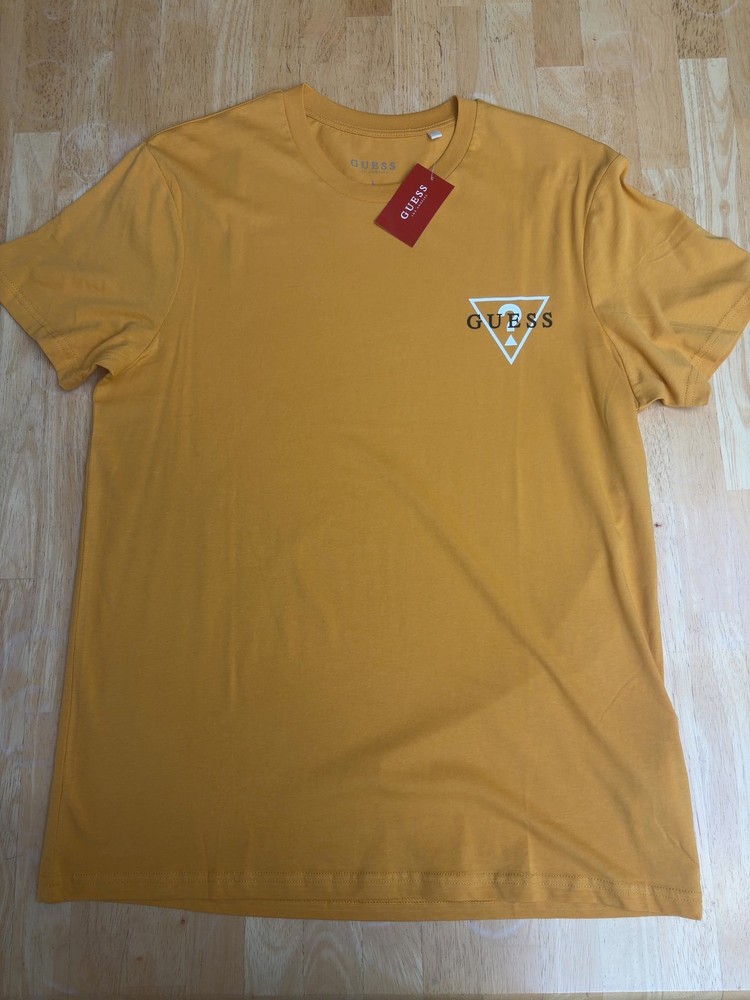 GUESS Men's Triangle Logo Crew Neck T-Shirt Golden Sun