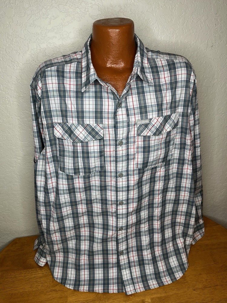 Men's Columbia Omni-Shade Fishing Hiking Plaid L/S Button Shirt Extra Large XL