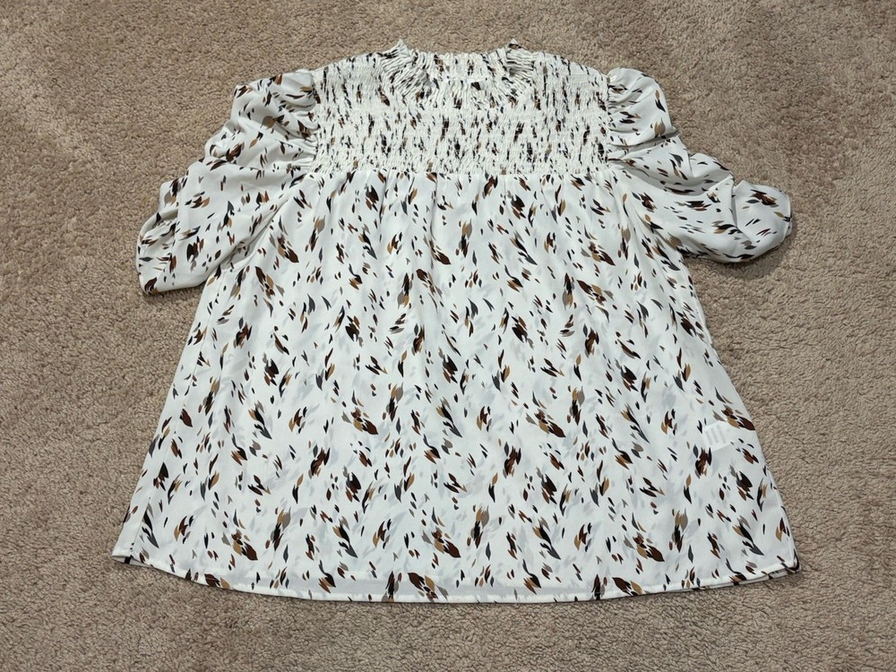 THML Womens Shirt Size Small Multicolor Print Smocked High Neck Classic Dressy
