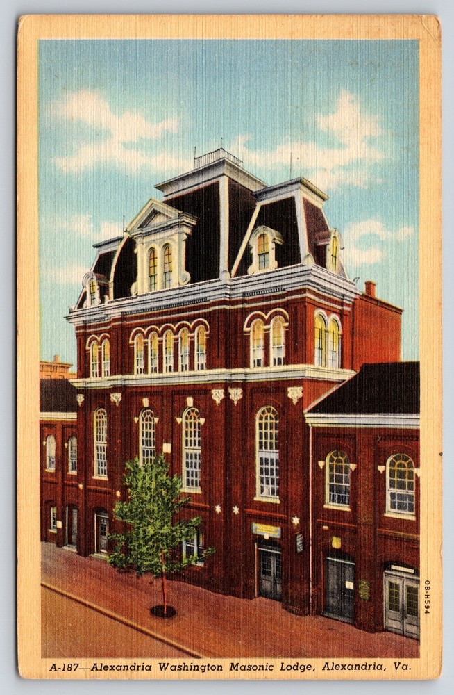 Alexandria Virginia~Washington Masonic Lodge~PM 1948~Colortone~Vintage Linen PC