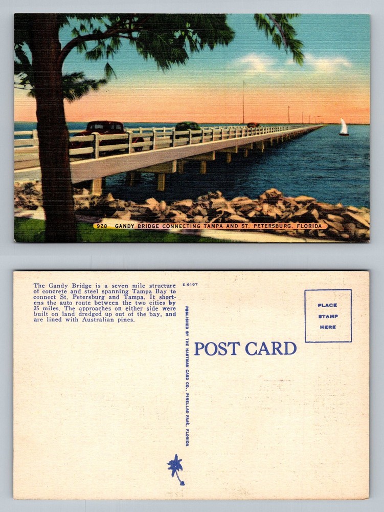 Tampa, FL-Florida, Gandy Bay Bridge Connecting St. Petersburg Vintage Postcard