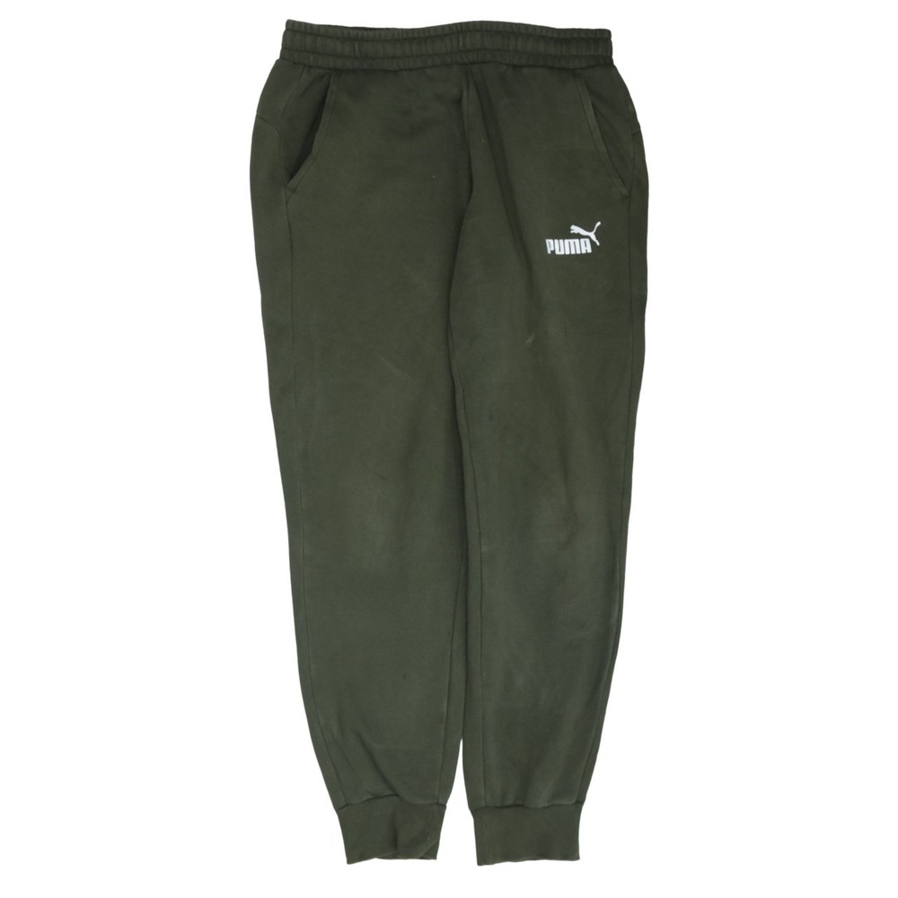 Puma Mens Joggers Dark Green Elastic Waist Cuffed Fleece Sweatpants Logo Print M