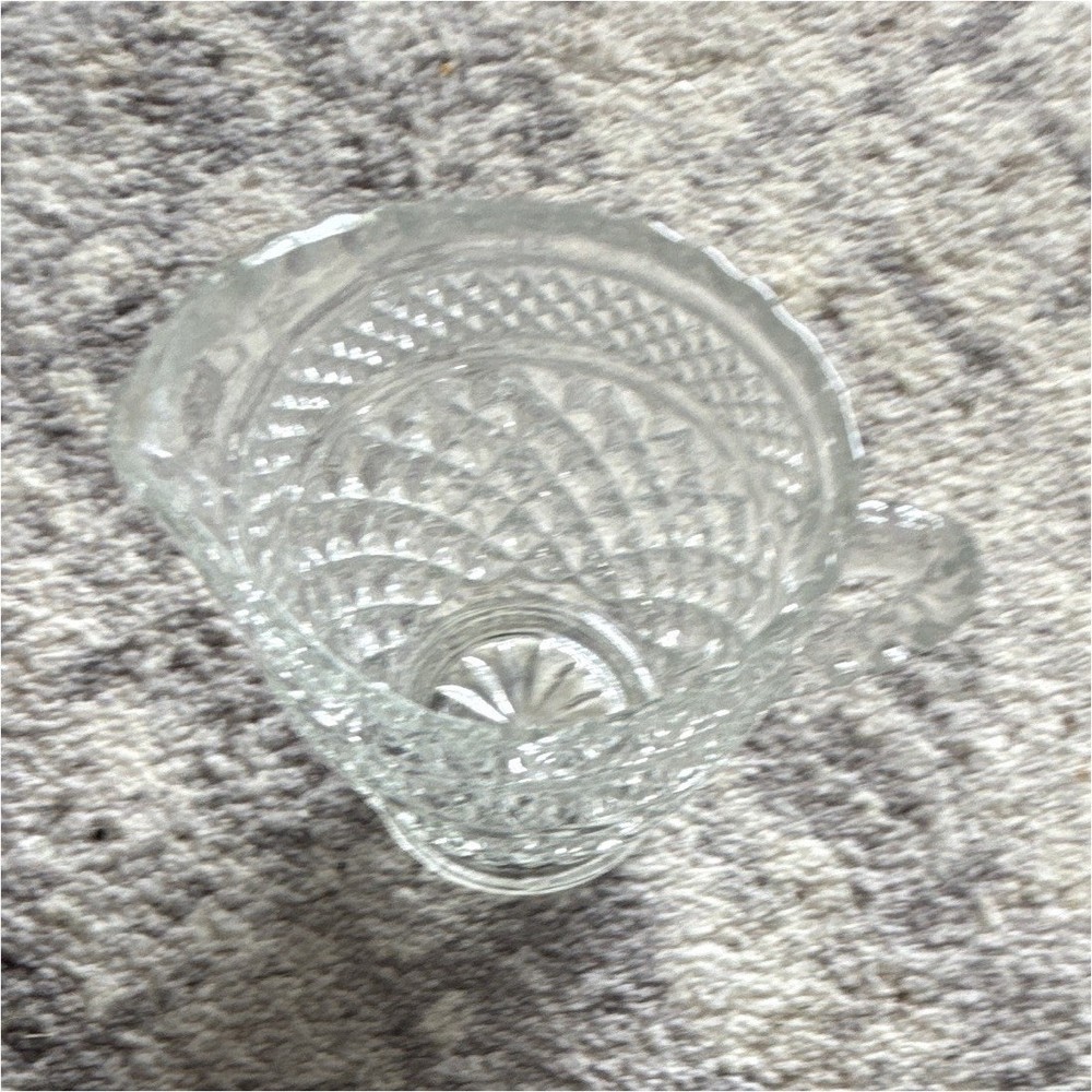 Clear Cut Glass Creamer Pitcher w/ Handle & Spout, Diamond Pattern, Decor