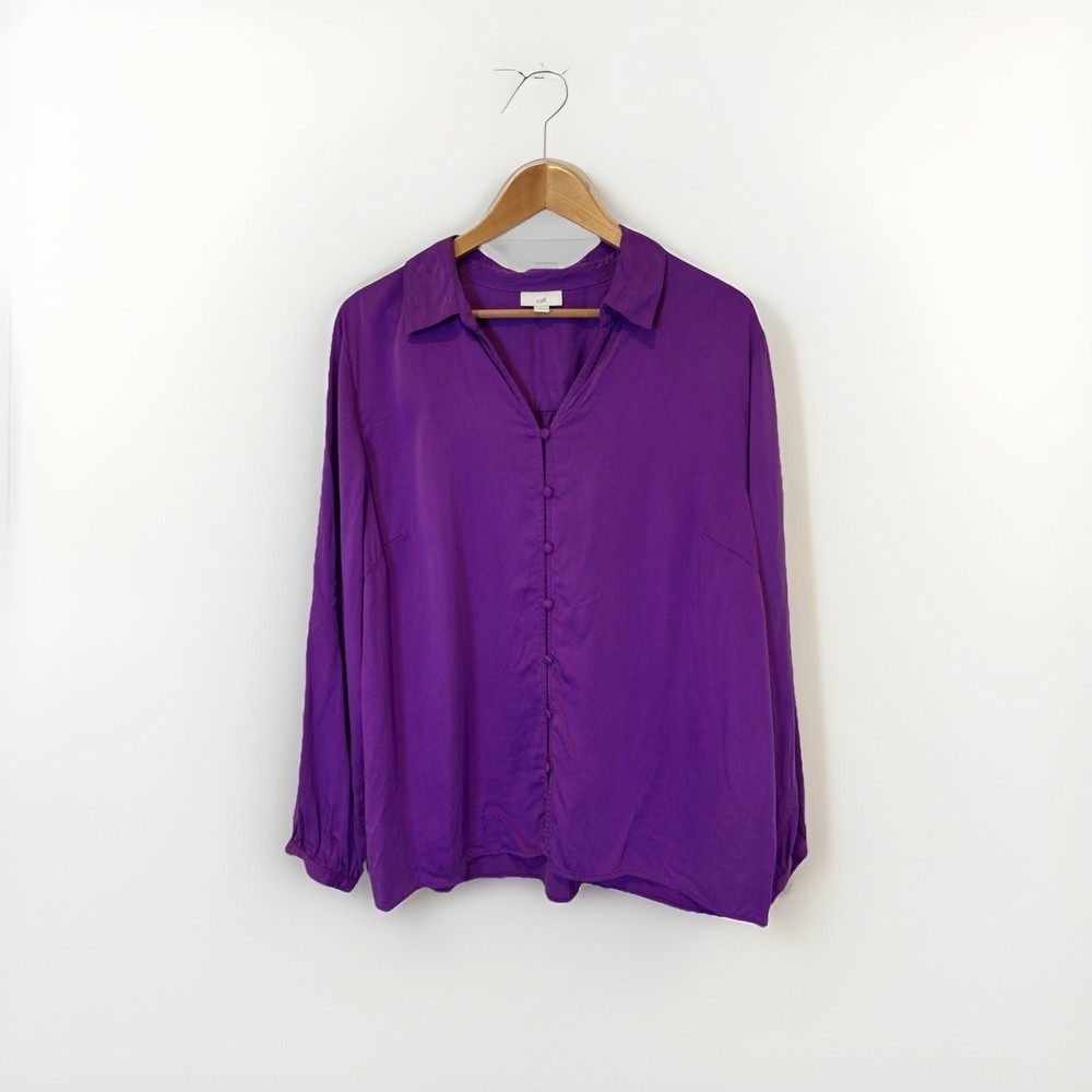 J Jill  Womens Blouse XL Purple Button Front Long Sleeve Collared Shirt