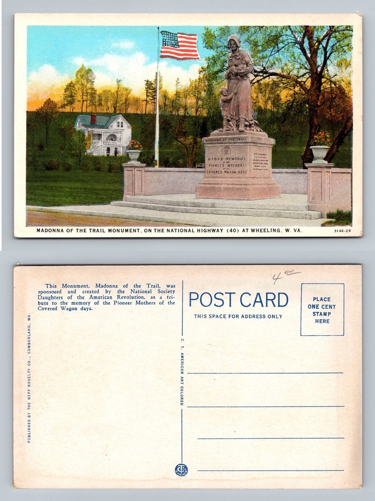 Wheeling, WV-West Virginia, Madonna Trail Monument Souvenir Vintage Postcard