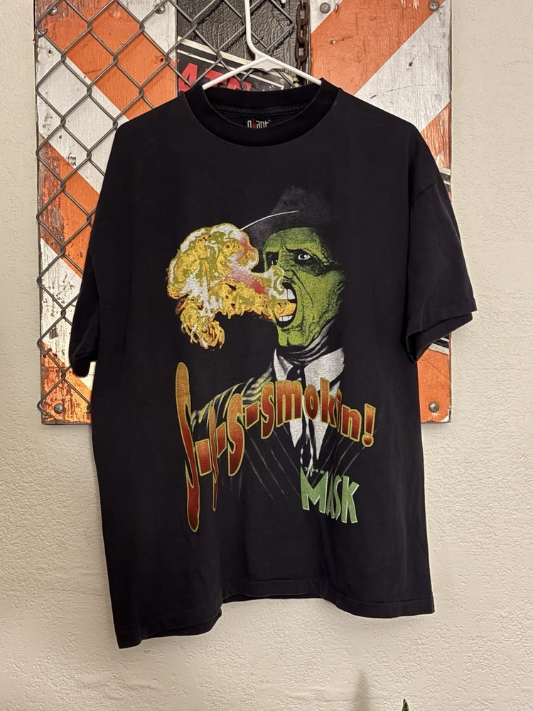 Vintage The Mask Smokin Jim Carrey Movie Promo Graphic Tee Shirt Size L RARE