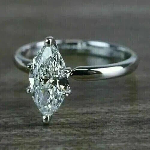 2.00Ct Marquise Cut Lab Created Diamond  Wedding Ring 14K White Gold Plated