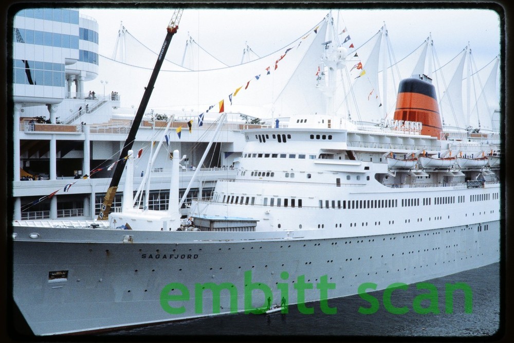 Original Slide, Cunard Line Cruise Ship Sagafjord at Vancouver, 1986