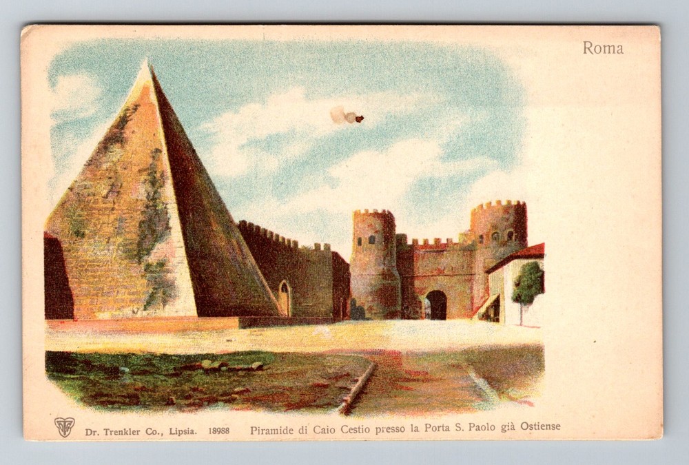 Italy- Rome Pyramid Of Cestius St. Paul's Gate Souvenir Old PC Vintage Postcard
