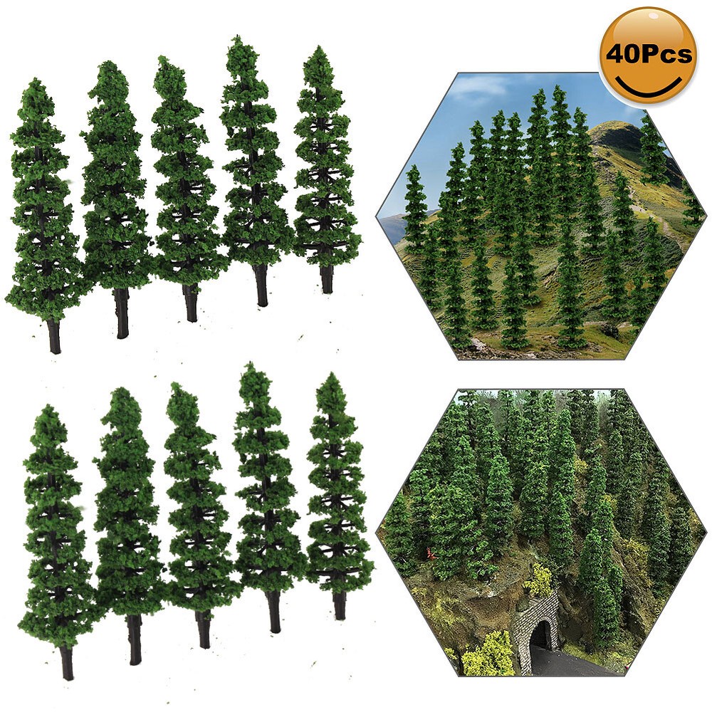 40pcs Model Railway Layout HO Scale 1:87 Model Green Trees 70mm TC70 Scenery