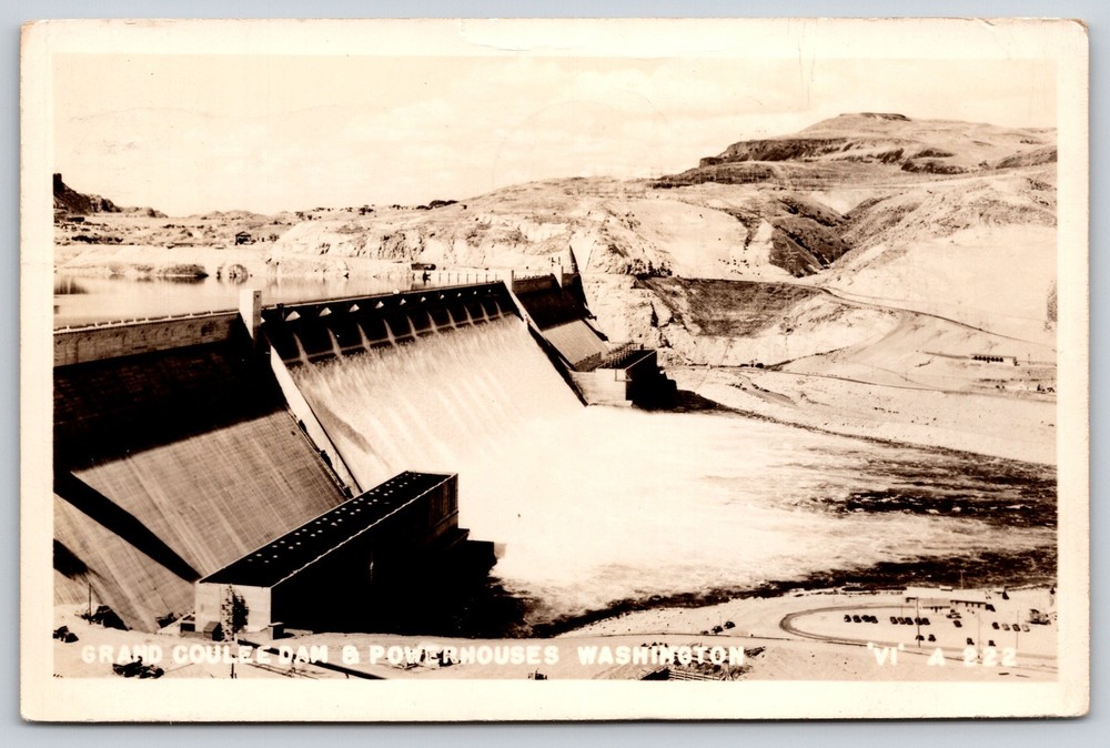 RPPC~Washington~Grand Coulee Dam & Powerhouse Panorama~1948~Real Photo Postcard