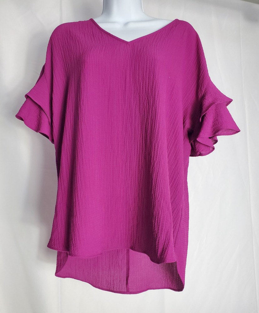 Apt. 9 Magenta Ruffle Sleeve Blouse Size M Pink Flowy Career Top
