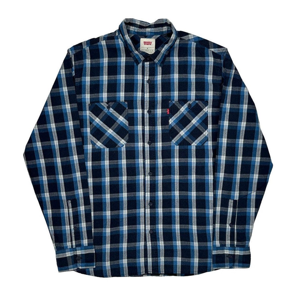 Levis Checked Flannel Shirt - Medium Blue Cotton
