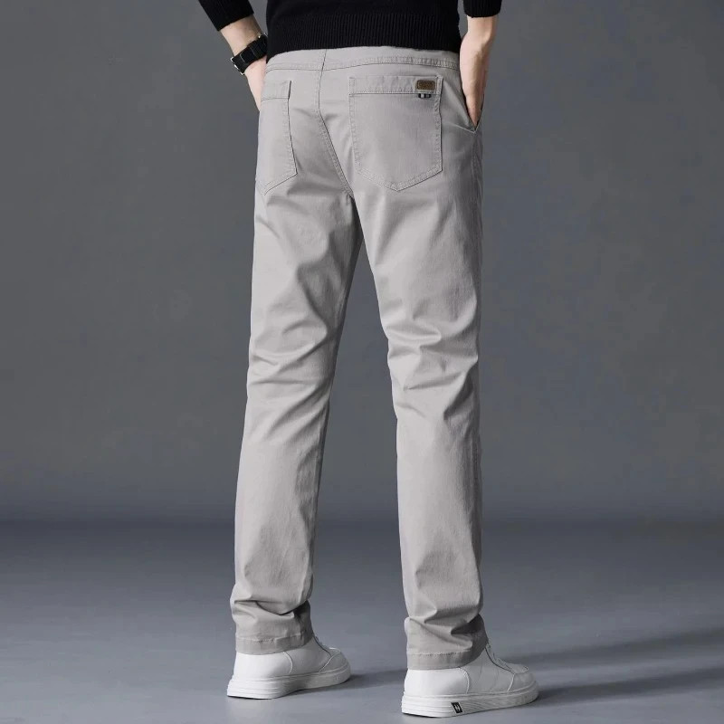 Autumn Men's Cotton Pants Straight Elastic Casual Solid Color Business Trousers