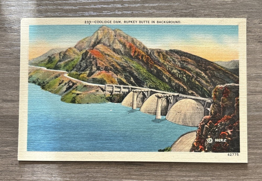 San Carlos Arizona Linen Postcard Coolidge Dam Gila River Rupkey Butte