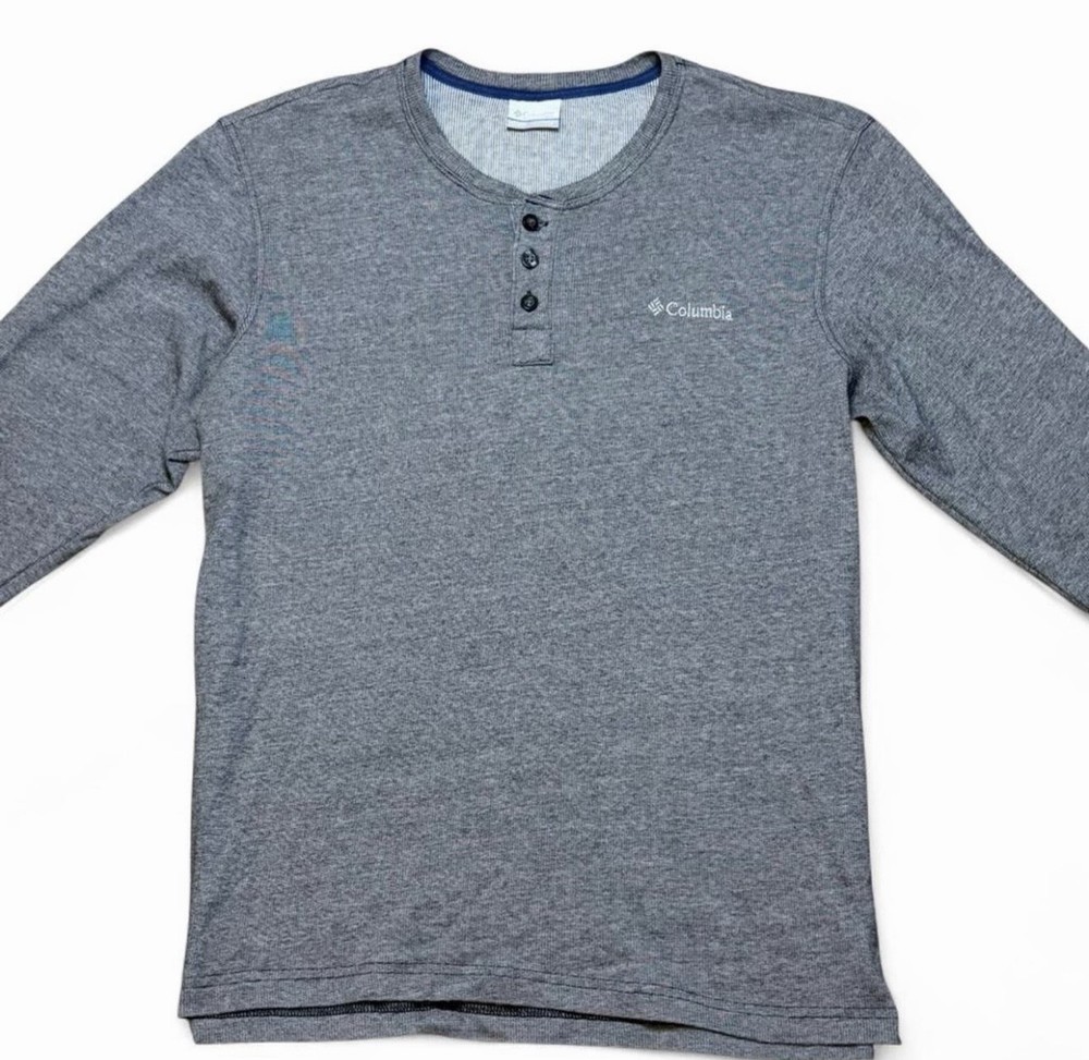 Columbia Men’s Henley Long Sleeve Shirt Gray Size Large Cotton Blend