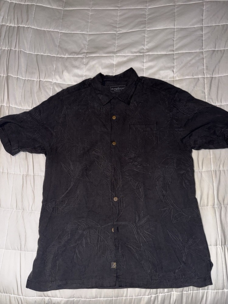 Tommy Bahama Silk Floral Short Sleeve Button-Up Shirt Black Men's Size M