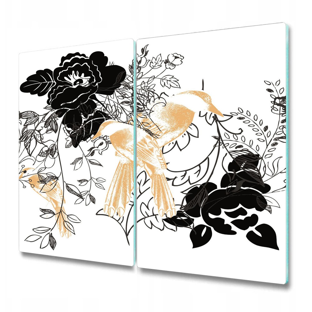 Glass Kitchen Chopping Board Worktop Saver Birds Flower Black and Yellow 2x30x52