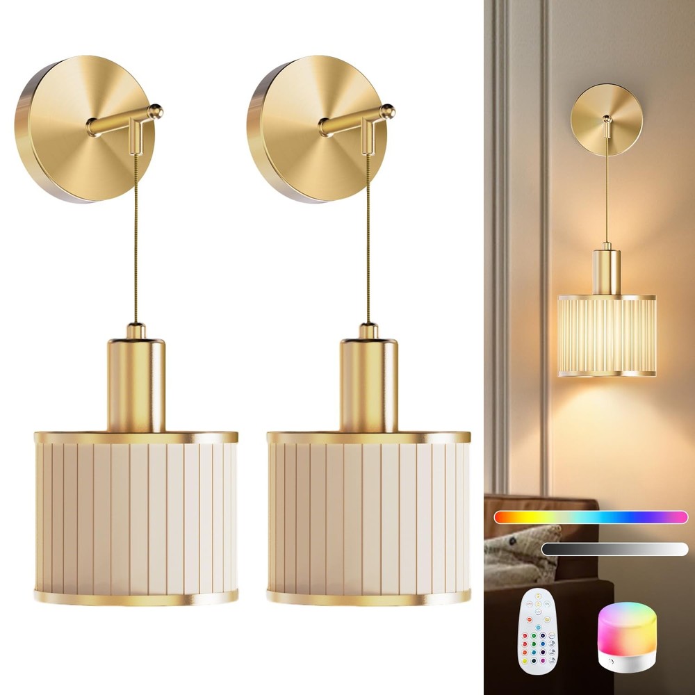 Battery Operated Wall Sconce Set of 2, Wireless Rechargeable Wall Lights with...