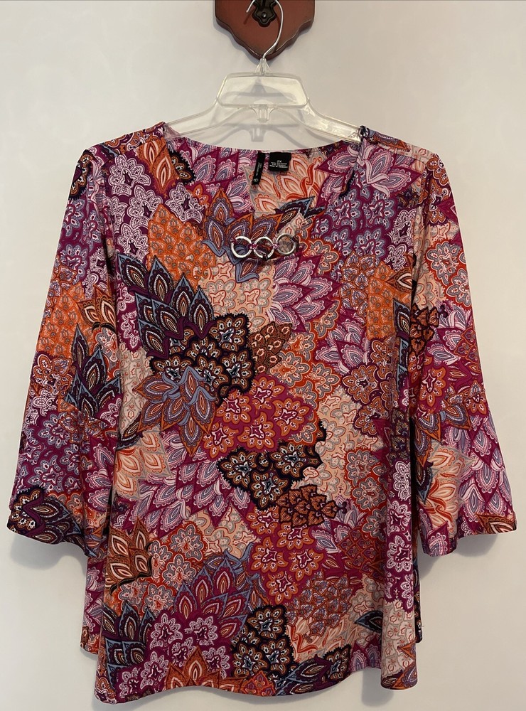 New Directions Curvy Womens 2x Colorful Paisley-Print Flowy Tunic Blouse! A2255