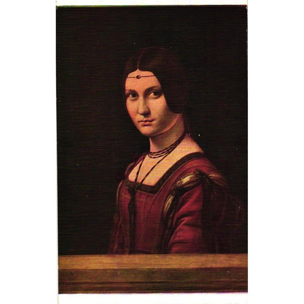 Vintage Leonardo da Vinci La Belle Ferronnière Postcard Louvre Lucrezia Crivelli