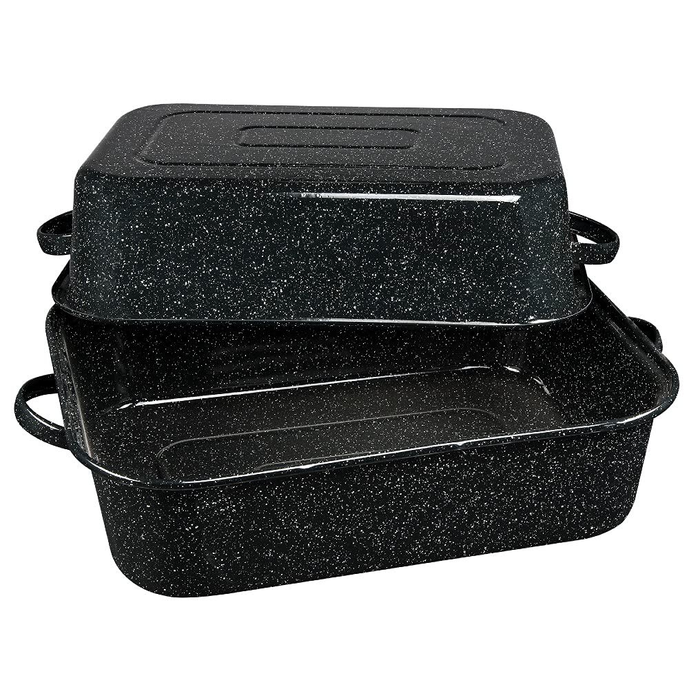 21 in Oven Rectangular Roaster with Lid. (Speckled Black) - Accommodates up to 2-image