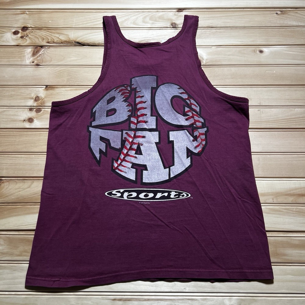 Vintage 90s Bugle Boy Big Fan Sports Tank Top Baseball Shirt Size Large