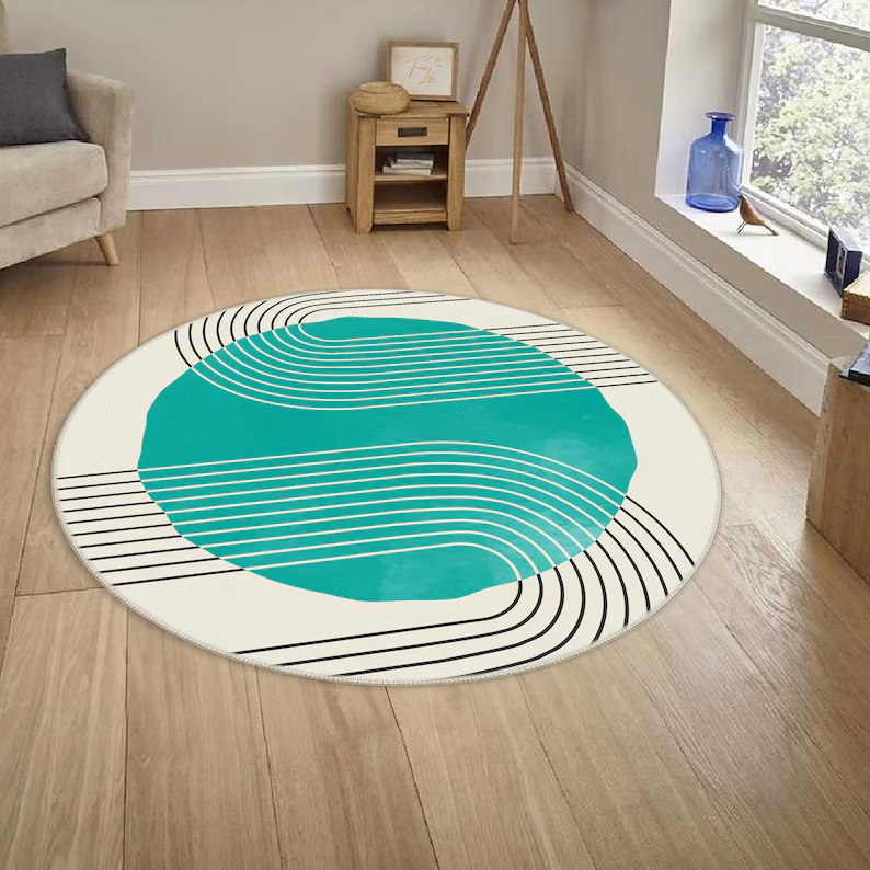 Abstract Round Floor Rug - Stylish Onedraw Carpet for Home Decor-image