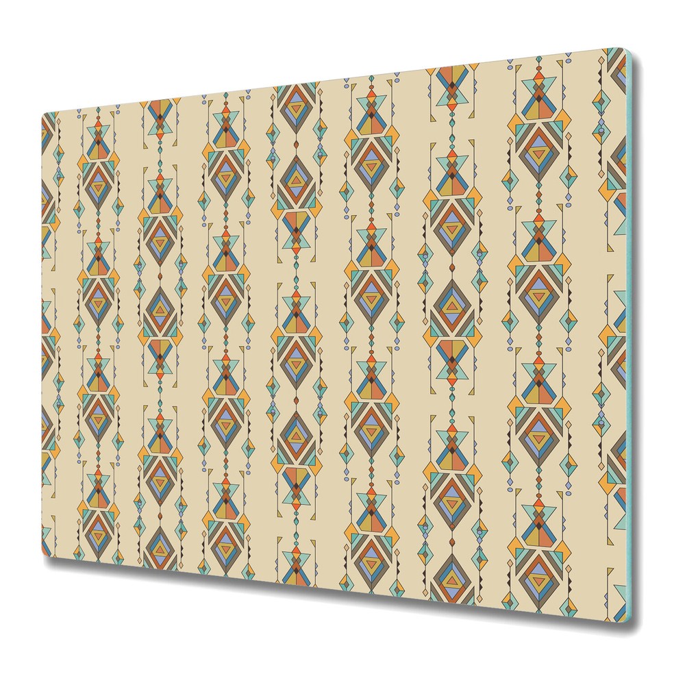 Tempered Glass Kitchen Chopping Board Aztec Mexican orange and brown 60x52