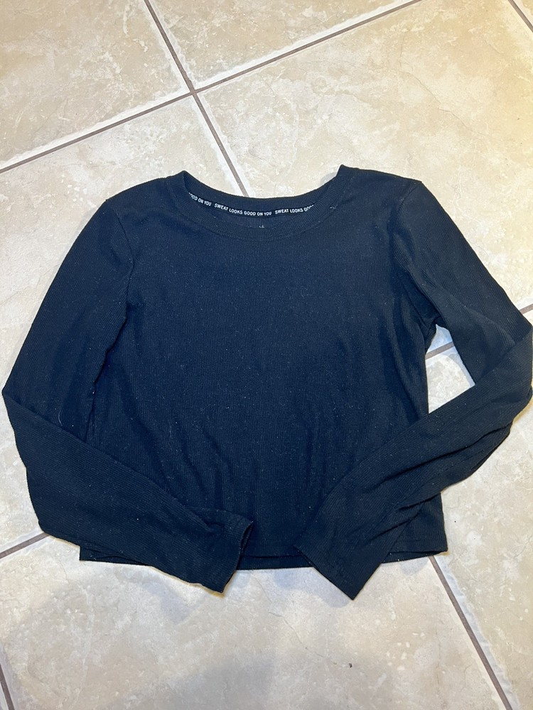 Offline by Aerie Woman’s Black Long Sleeve Ribbed T Shirt Size Small