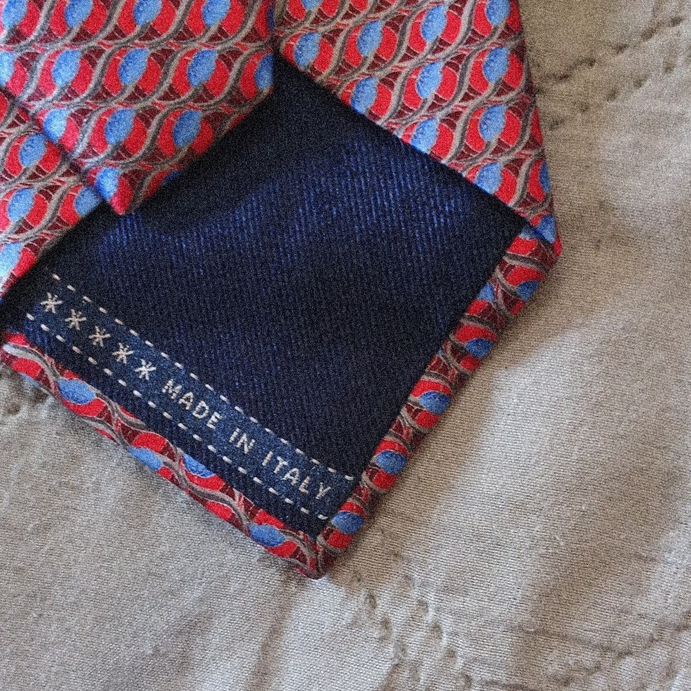 Ermenegildo Zegna Men's Silk Geometric Tie Red Blue Gray Pointed Made Italy