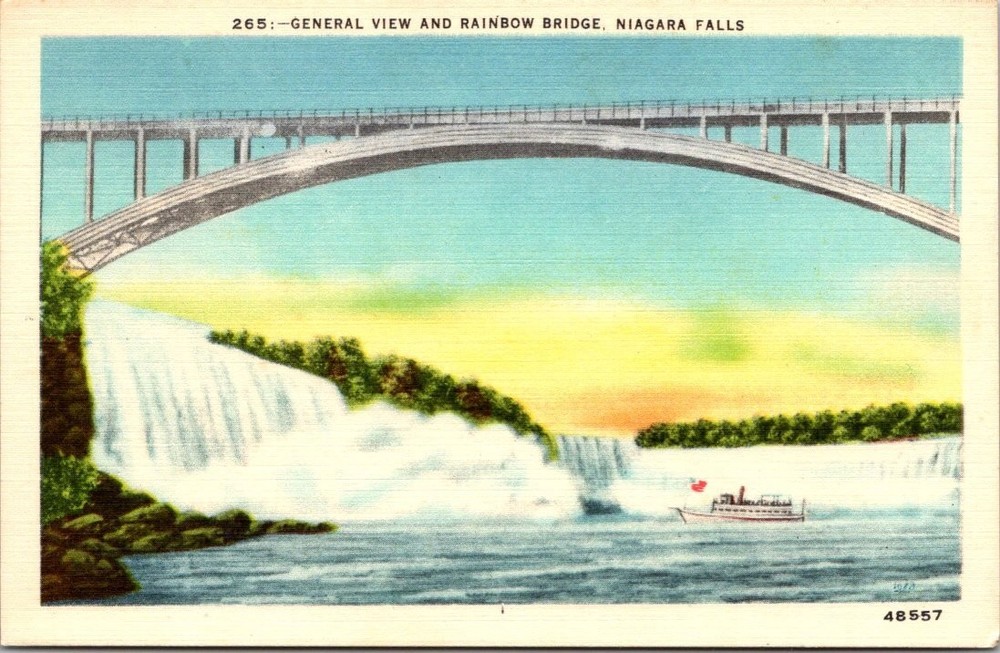 Vintage Linen Postcard Niagara Falls Rainbow Bridge General View Unposted