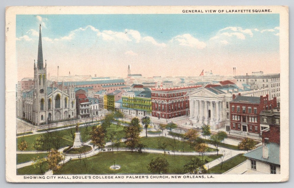 1919 New Orleans LA Lafayette Square City Hall Palmer's Church Postcard