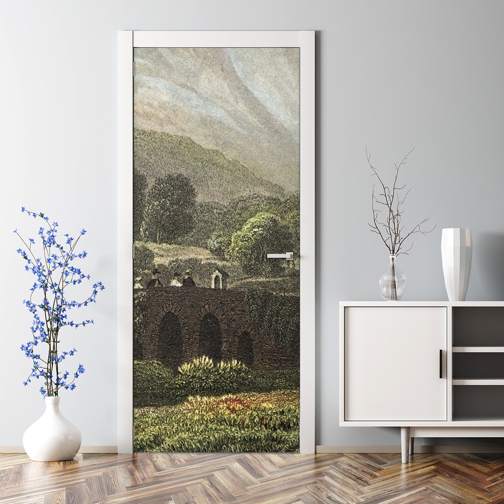 Old Road valley watercolor oil painting nature landscape door decal