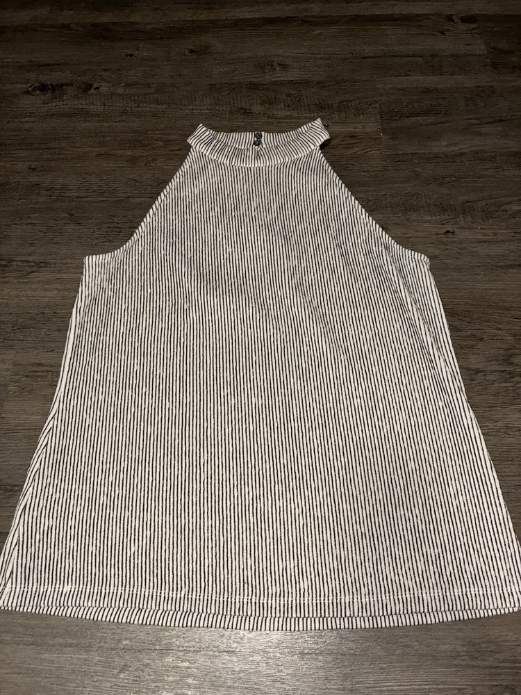 Ann Taylor Factory Striped Mock Neck Sleeveless Keyhole Blouse Size M