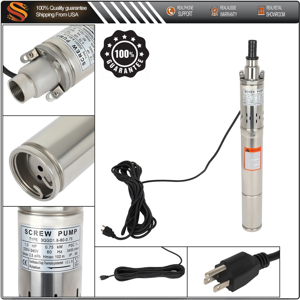 1Hp Screw Pump Submersible Water Deep Well Pump Stainless Steel 220V/60Hz 1