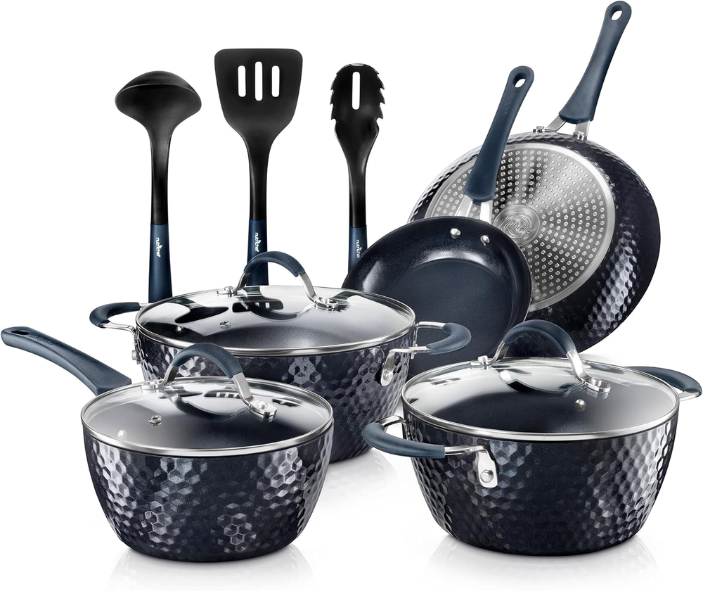 11 Pc Blue Diamond Nonstick Ceramic Cookware Set - Durable Pots and Pans with Co