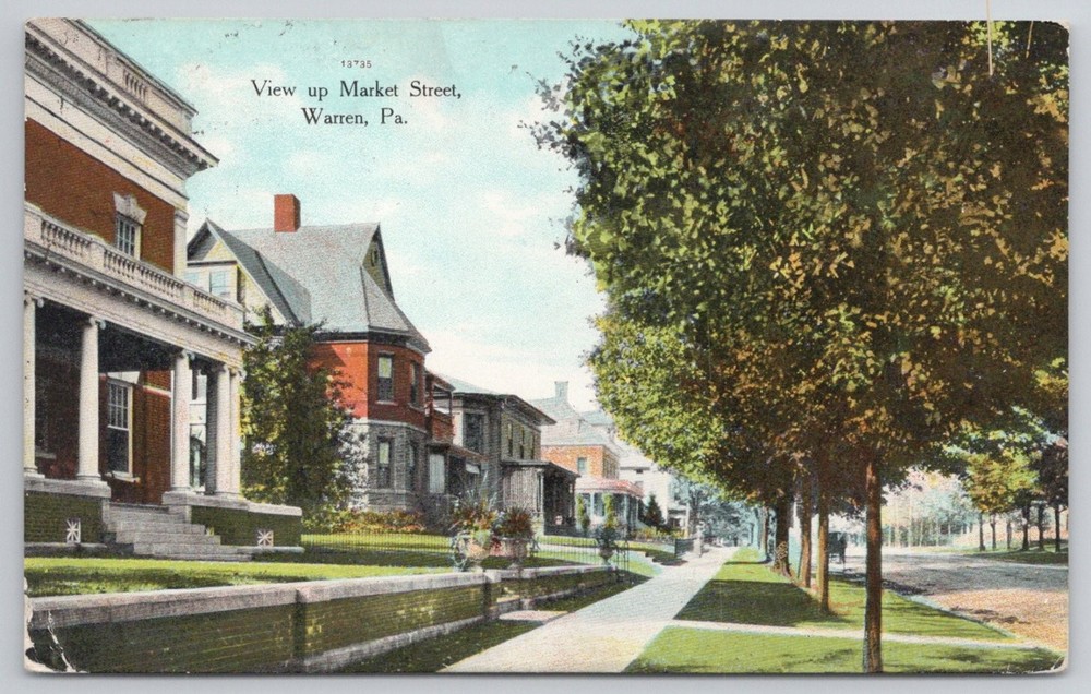Vintage 1910 Warren PA Market Street Postcard F.M. Kirby & Co. Posted