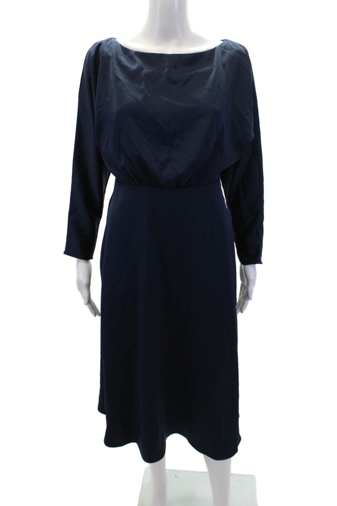 Alexia Admor Women's Round Neck Long Sleeves Flare Midi Dress Navy Blue Size 2Free Shipping in US $100+ Orders | $6.95 Orders Below