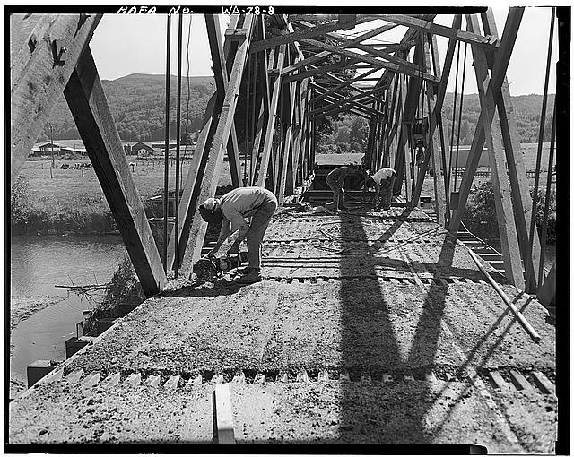 8. VIEW SHOWING DECK ORIGINAL BRIDGE DURING DISMANTLING, LOOKING SOUTH, August
