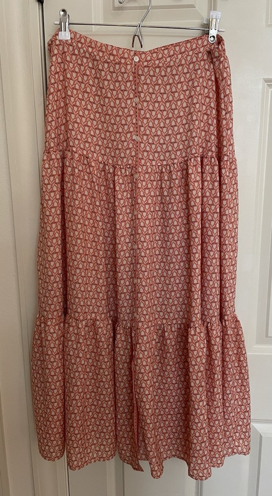 Max Studio Women’s Pink Tiered Floral Maxi Skirt Sz XL Boho Flowy Prairie Sweet