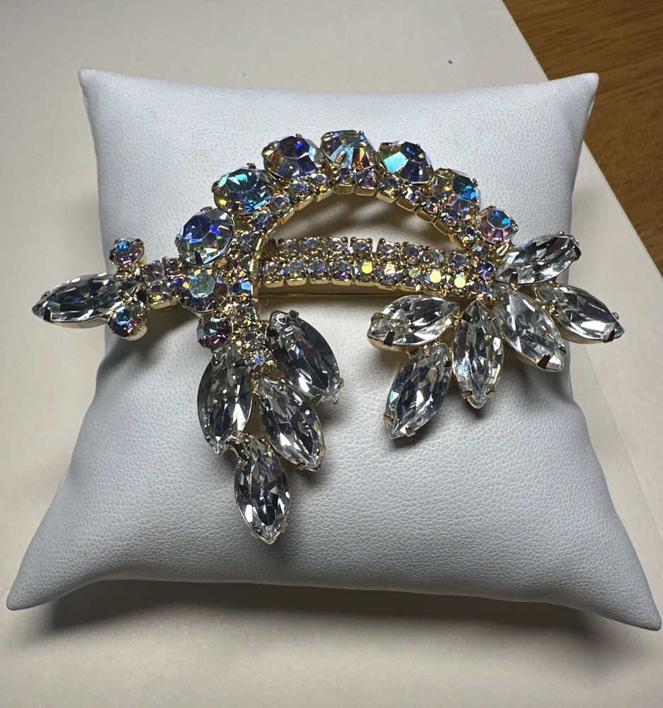 Vintage Juliana? Clear Navette & Aurora Borealis Rhinestone Large Brooch