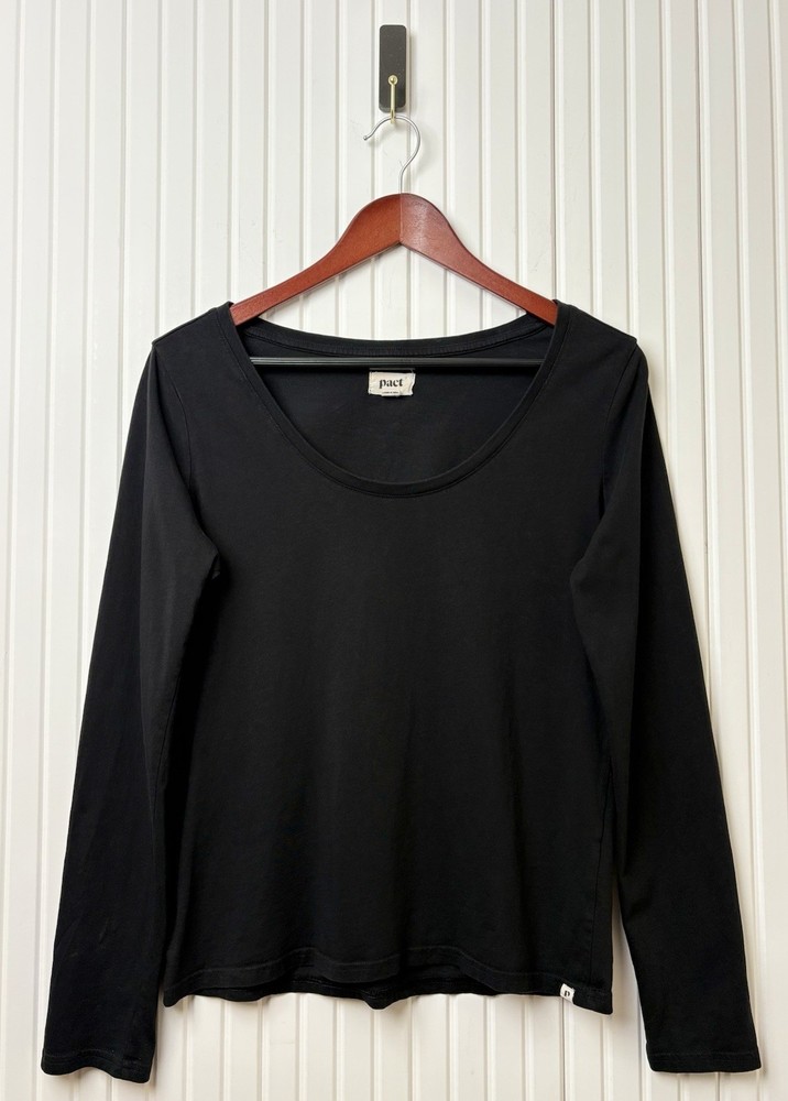 Pact Womens Organic Cotton Black Long Sleeve Scoop Neck Shirt M Staple Everyday