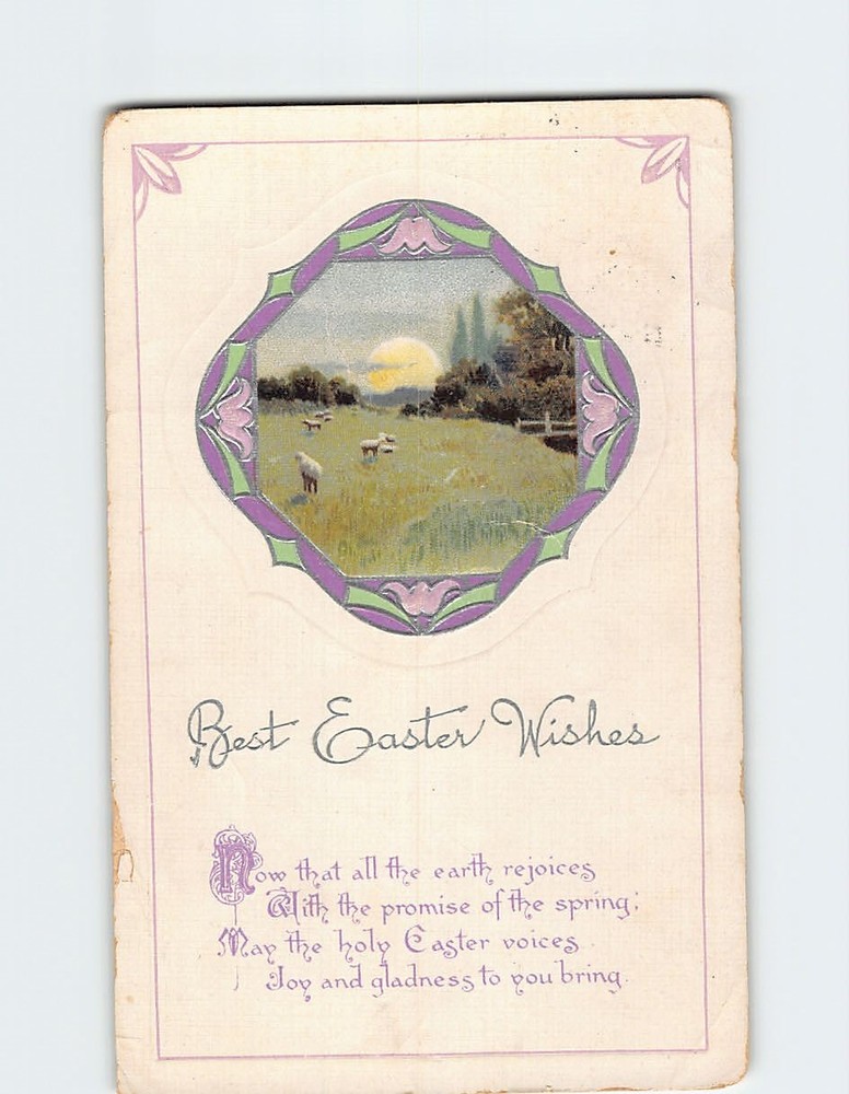 Postcard Embossed Art Print Best Easter Wishes Holiday Greeting Card