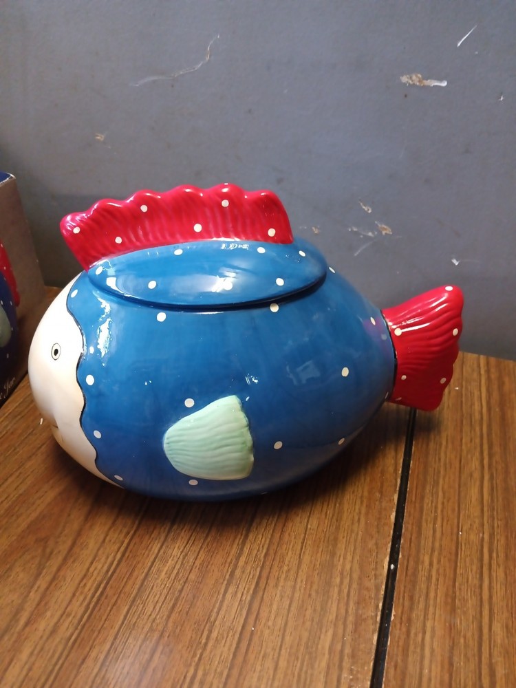 Vtg Coco Dowley Colorful Fish Cookie Jar EUC 80s Certified International Corp