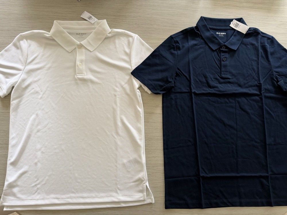 (2) Old Navy Boys S/S Polo Shirts, Size XL (14/16) Moisture Wicking & Cotton NWT