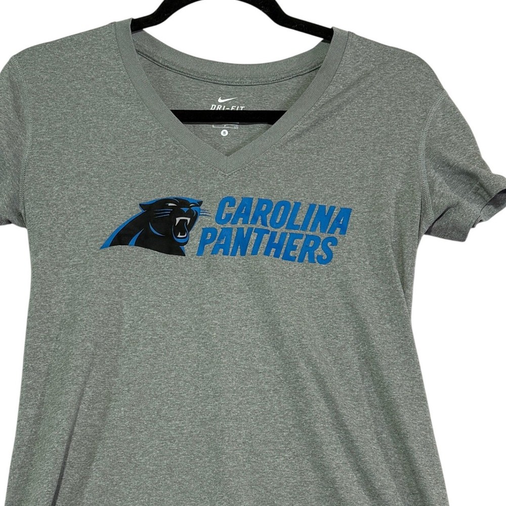 Nike Dri Fit Carolina Panthers NFL T Shirt Womens Small V Neck Gray